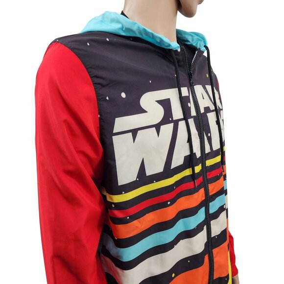 Star Wars Retro Striped Hooded Windbreaker Jacket M